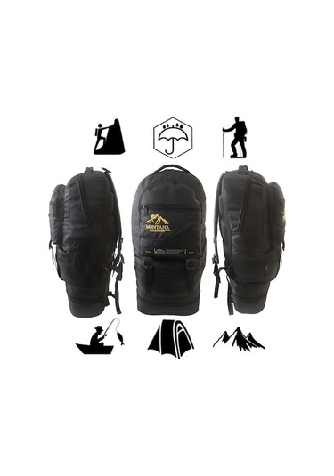 Ebitda Montana Mountainer 80l Siyah Çift Körük Su Geçirmez Sırt Çantası - Kamp & Yürüyüş İçin Uygun Siyah