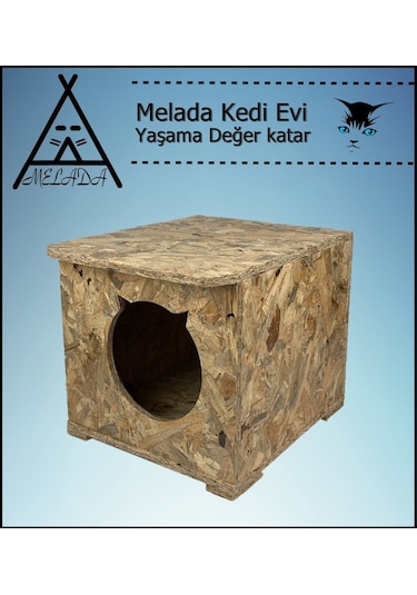 Melada Kedi Evi Dış Ortam Uygun Ahşap Kedi Evi Osb 45x35x34 Cm