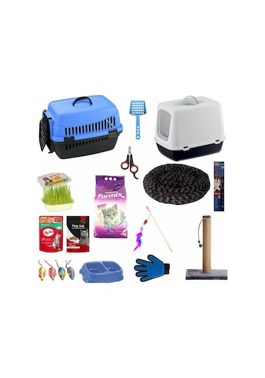 Kapalı Kedi Tuvaletli İhtiyaç Seti 15'li Çok Renkli