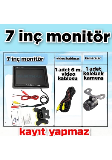 7'' Monitör + 1 Adet Kelebek Kamera Kayıt Yapmaz 12 Volt
