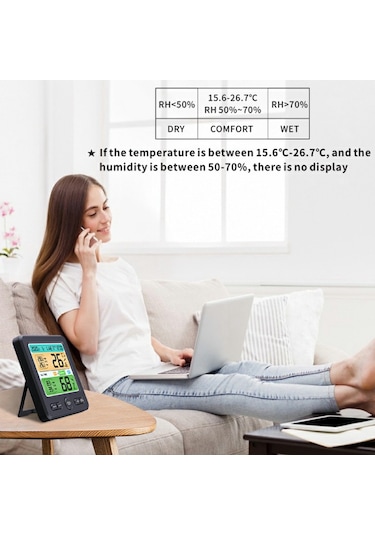 Ts-6211 Çok İşlevli Dijital Higrometre Termometre Büyük Ekran Sıcaklık Nem Monitörü Elektronik Saat - Siyah Siyah