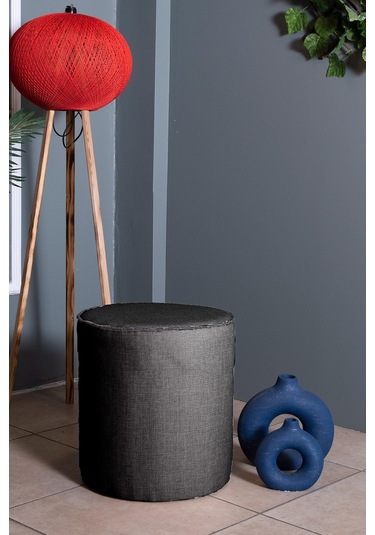 VALERİA ANTRASİT KETEN KUMAŞ YUVARLAK PUFF &BENCH&KOLTUK&TABURE&POFUDUKYATAK ODASI PUF MODELLERİ