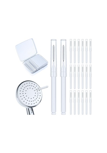 Monyee Banyo Duş Başlığı Tıkanıklık Açıcı - 20 Adet Nylon Fırça, Hexagonal Kaymaz Korumalı Kutu Seti Beyaz