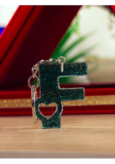 Harfli Anahtarlık Epoksi Kişiye Özel Yapım El Yapımı Harf Anahtarlık Kalp Model Özel Tasarım Hediyelik Ürün Kalp Desenli Simli Anahtarlık Altın - Kahverengi