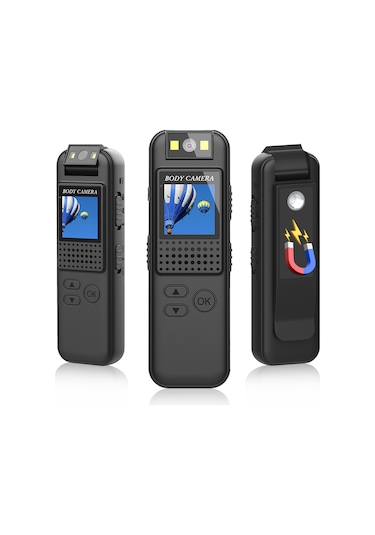 Tenfowee Siyah 1080p Mini Gopro Kamera, 180 Derece Döner Lens, Tek Başına Ses Kaydı, Led Işık, Manyetik Klem, 800mah Pil, 256gb Destekli