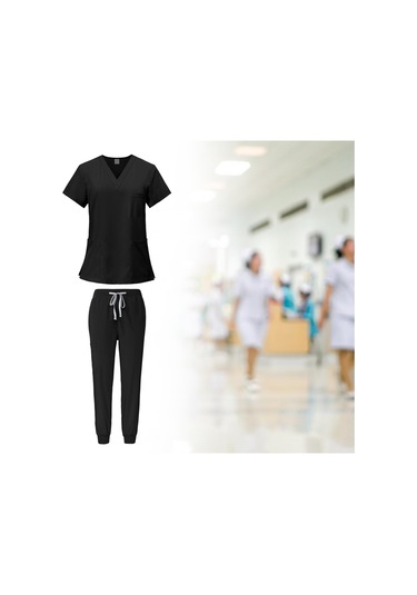 Dolıty Kadın Üniforma Scrubs Set Üstü Ve Pantolon L-siyah