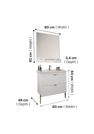 Kobos Noble 80 Cm Banyo Dolabı Seti Bianco Beyaz