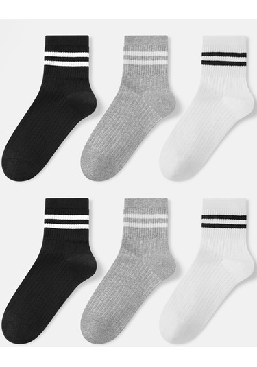 Bgk Unisex 6'lı Çizgili Tenis Çorap Çok Renkli