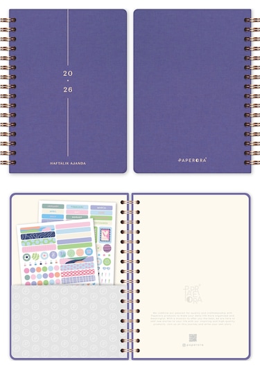 2026 A5 Spiralli Keten Haftalık Ajanda 12 Aylık - Lila Lila