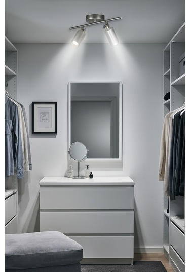 Spoti 2'li Gri Renk Beyaz Işık Modern Tasarım Cafe - Mutfak - Banyo Spot Ledli Sıralı Avize Gri