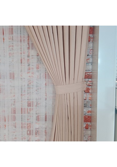 Buğday Renk Fon Kadife Perde Çift Kanat 1/3 Sık Pileli Dikim V-04 Buğday