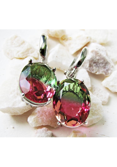 Lilahgümüştr Gümüş Oval Turmalin Taşlı Kadın Küpe