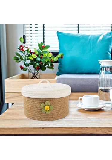 Pazly Suntek Sepeti Saklama Pamuk Magideal M Kapaklı İpli Çok Amaçlı Yp Beyaz - Kahverengi