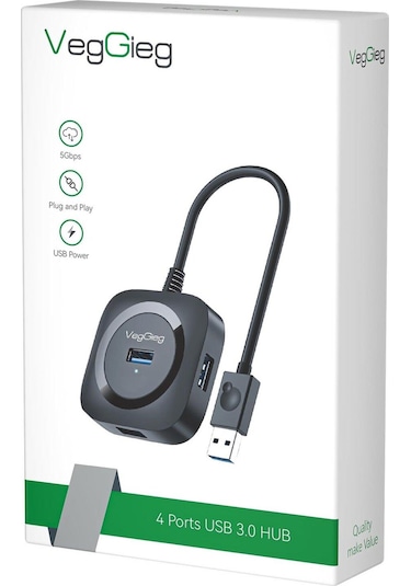 VegGieg 4 Port Usb 3.0 Çoklayıcı Hub Siyah