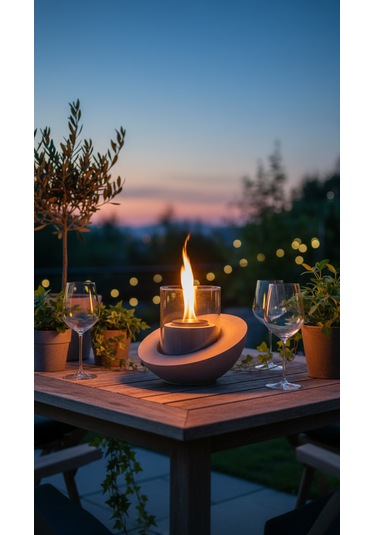 Beton Masaüstü Şömine Duman Sız Dekoratif Biyoetanol Şömine + 1 Lt Yakıt Hediyeli Terra Fire Z.1