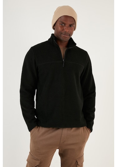 Buratti Slim Fit Yarım Fermuarlı Yumuşak Dokulu Şardonlu Kışlık Erkek Polar 59060011 Siyah
