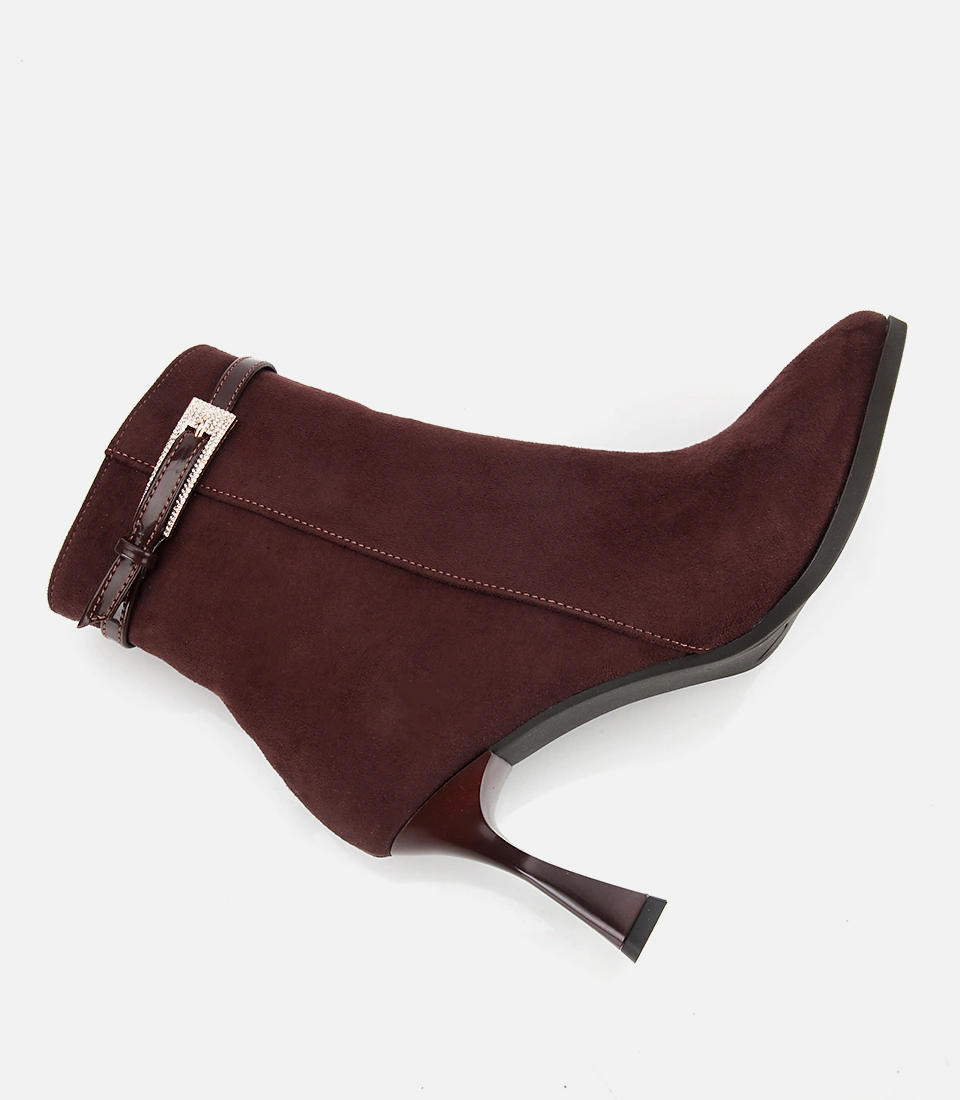 Hotiç Kadın Süet Kahverengi Taşlı Tokalı Bilekte Topuklu Bot 01boh314920a480 01boh314920a480 Kahverengi