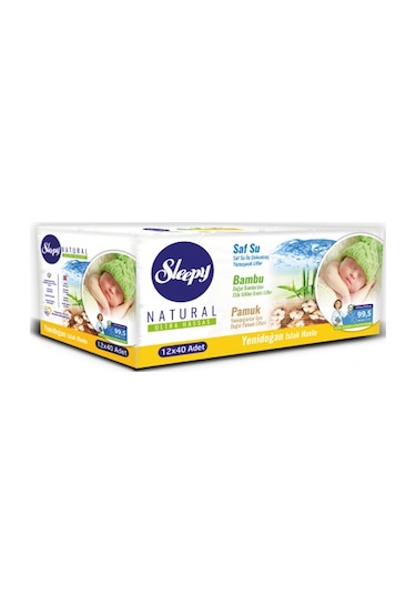 Sleepy Natural Ultra Hassas Yenidoğan Islak Pamuklu Havlu 12 X 40'Lı