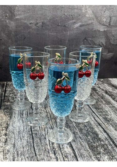 6 Lı Kristal Cam Kiraz Kahve Yanı Bardağı Kokteyl Meşrubat Bardak