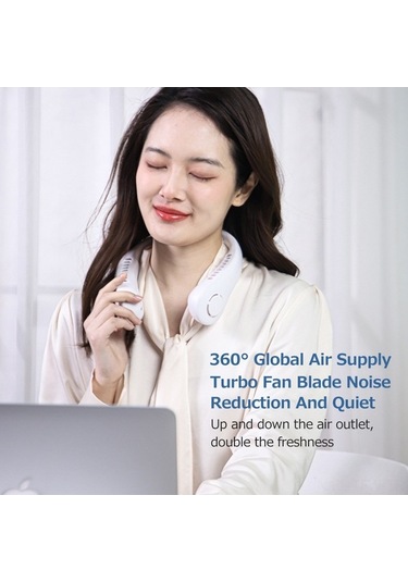 Fortunelane 3 Hızlı Usb Şarjlı 2600mah Bataryalı Boyun Bağlı Bladeless Fan, Serinletici El Fani Beyaz