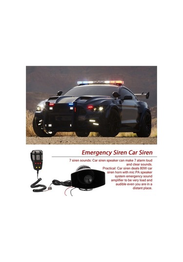 Fortunelane 12v 80w Araba Sireni Hoparlörü, 7 Farklı Ses, Konuşma Mikrofonu, 200db, Siyah Plastik