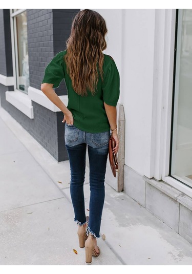 Gülsüm Aydın Kadın Kısa Kollu Pileli Balın Kol Bürümcük Bluz Yeşil