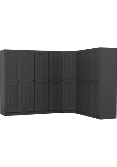 Kale 8 Kapaklı 4 Çekmeceli Köşe Dolap Antrasit Mebran İlkbahar 210cm Antrasit