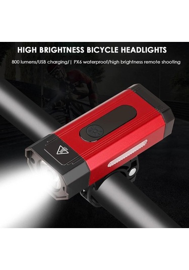 Xbyc 6127 800 Lümen Bisiklet Ön Lamba Far Aydınlatma Usb Şarjlı Kırmızı Siyah