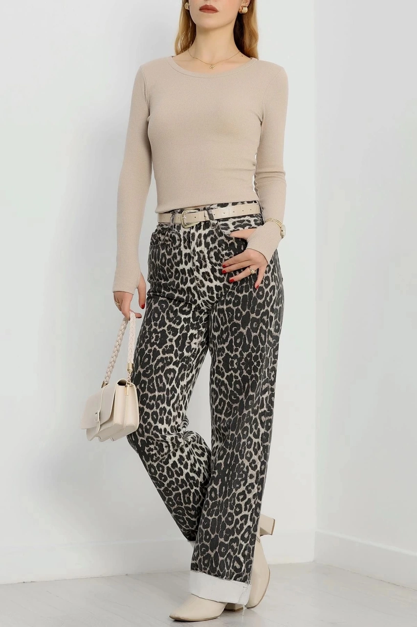 Biçomi Bisiklet Yaka Parmak Geçmeli Kaşkorse Bluz Bej A3829 Bej