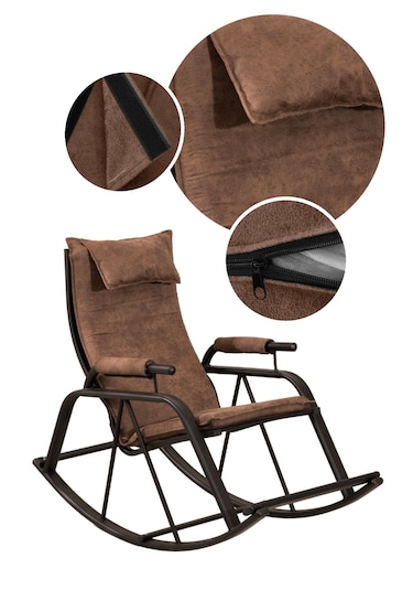 Lumis Garden Relax Sallanan Sandalye, Metal Ayaklı Tv Koltuğu, Sallanan Tekli Koltuk Kahverengi