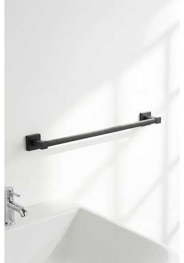 Siyah Yapışkanlı Uzun Havluluk Kare Topuzlu, Yapıştır/vidala Montajlı Dayanıklı Metal Askı - S-101 - Kts Siyah