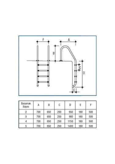 Watershut 5 Basamak STANDART Model Paslanmaz Çelik Havuz Merdiven