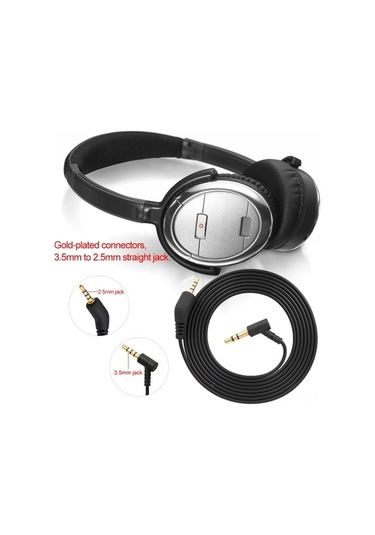 Sandwich Bose Qc3 Kulaklık Ses Kablosu - 3.5mm-2.5mm Altın Uçlar, Tpe, 150cm, Siyah, Mikrosuz, Kontrolsüz