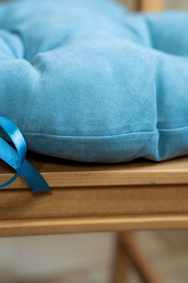 Slavıca 40x40 Cm Yuvarlak Sandalye Yastığı 2'li Set 226093509 Mavi Kadife