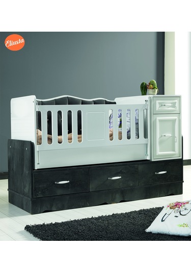 Bebek Odasi Takimi Uzamali Sallanir Beşik 3 Kapili Dolap Gardirop Beyaz  -  Gri