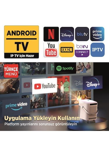 Vankyo H300A AndroidTV 4K Destekli AutoFocus+AutoKeystone 6G Wi-Fi+5.2BT Beyaz Projeksiyon Cihazı