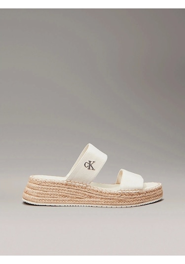 Calvin Klein Kadın Tuval Platform Espadril Sandalet Beyaz Calvin Klein Kadın Tuval Platform Espadril Sandalet Beyaz