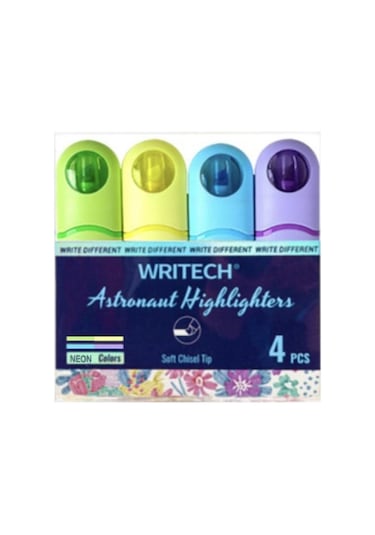 Writech Astronot Fosforlu Kalem Seti Neon Renkler 4'lü Set - W-8154/4set Çok Renkli