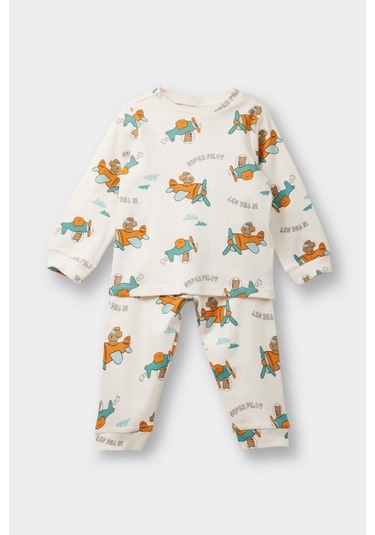 Defacto Erkek Bebek 4lü Pijama Takımı Araç Baskılı Uzun Kollu Üst Uzun Alt F0552a525aube526 Mavi