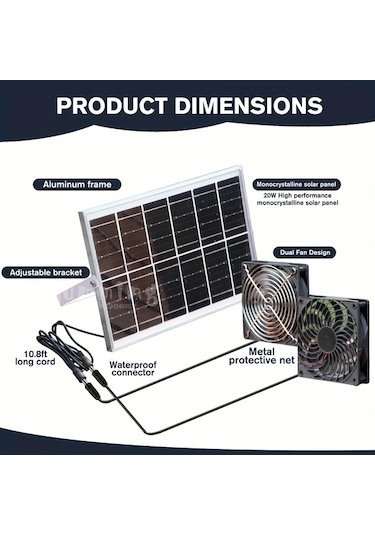 Xuweiwei 1 Adet Güneş Paneli + 1 Adet Vantilatör Güneş Fan Kiti Tavuk Kümesi Ve Sera Ventilasyonu İçin Solar Egzoz Fanı