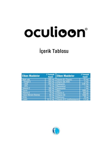 Oculioon Omega-3, Lutein, Zeaksantin, Vitamin Ve Mineral Içeren Takviye Edici Gıda 60 Yumuşak Kapsül
