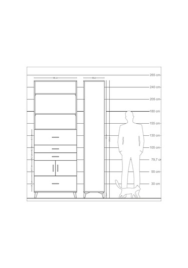 Arges Dolap 4 Raflı 4 Çekmeceli 2 Kapaklı 88x30x243 Çam-antrasit Çam