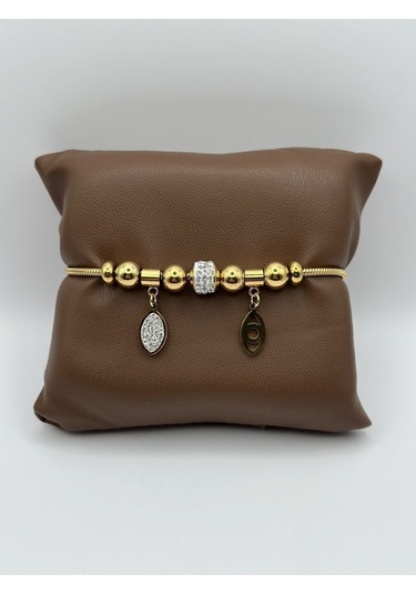 Arnes Jewelry Çelik Zirkon Taşlı Dorikalı Bileklik Ar154nes Gold