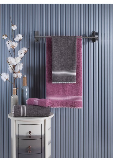 Rebeka Oscar Banyo Havlu Seti Yumuşak Havlu Seti 1200 Gram Mürdüm Antrasit Antrasit - Mürdüm