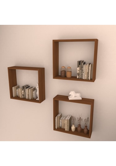 Rafkestir 3 Lü Box Raf Set Hareli Ceviz (Mat)