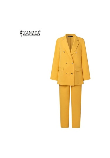 Zanzea Kadın Blazer Ve Pantolon Rahat İki Parça Takım Elbise Seti Koyu Mavi