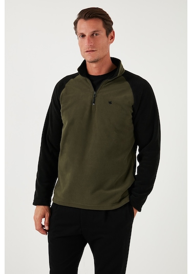 Buratti Slim Fit Yarım Fermuarlı Kışlık Şardonlu Erkek Polar 5906055 Haki
