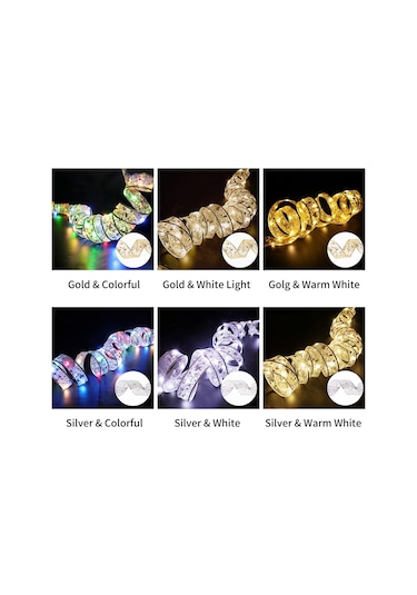 Neevoyu 5m 50 Led Renkli Işıklı Noel Ribbon, Pilli Sürekli Açık, Noel Ağacı Hediyelik Dekorasyon Işığı