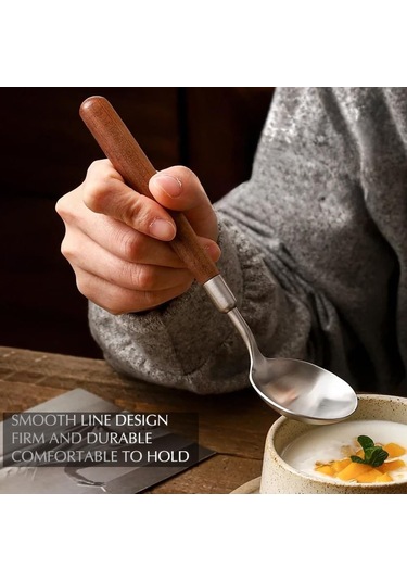 Teltree 304 Paslanmaz Çelik 4'lü Beste: Doğal Ceviz Saplı Yemeklik Takımı Ceviz