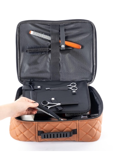 Kuaför Berber Kapitone Deri Malzeme Çantası Taba
